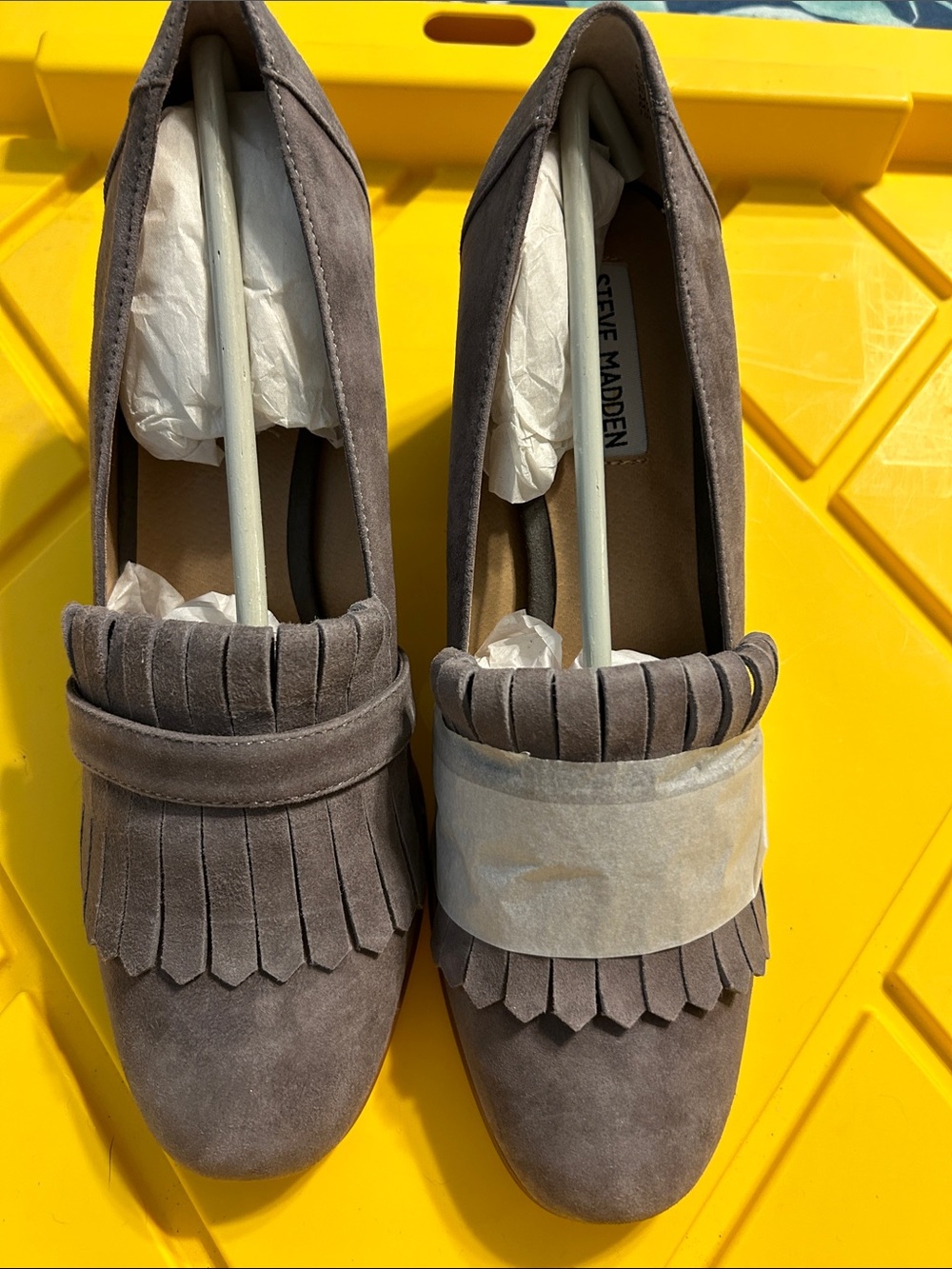 Steve Madden Gray Suede Fringe Loafers - Picture 2 of 6
